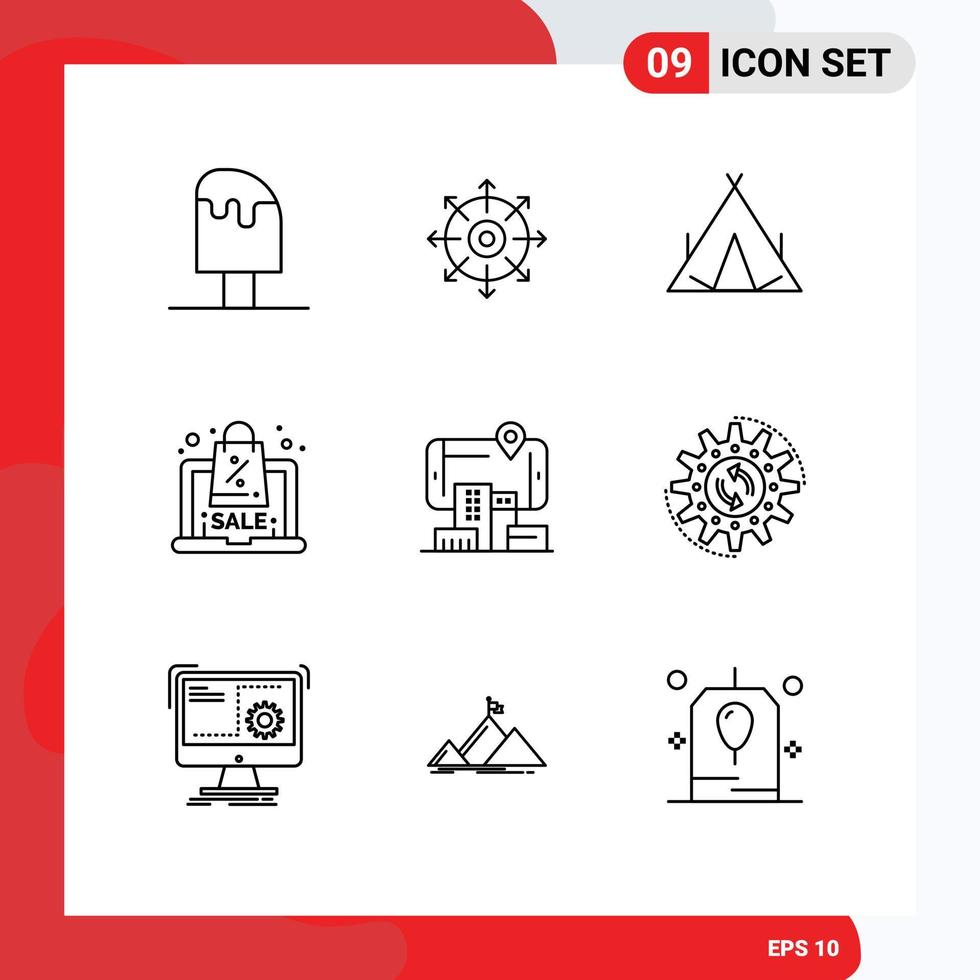 9 Universal Outline Signs Symbols of reality offer success laptop spring Editable Vector Design Elements