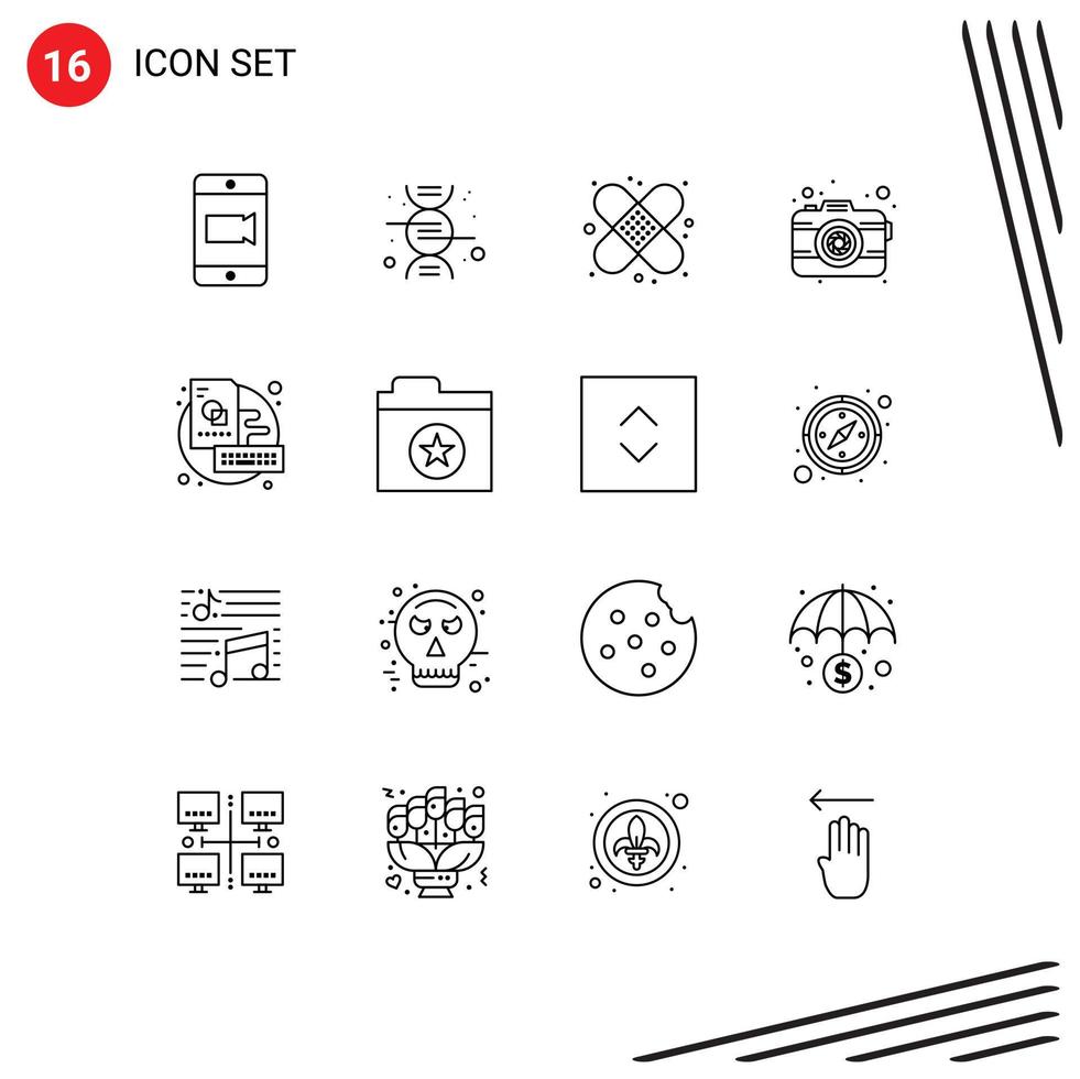 Set of 16 Vector Outlines on Grid for creative key medical board photography Editable Vector Design Elements