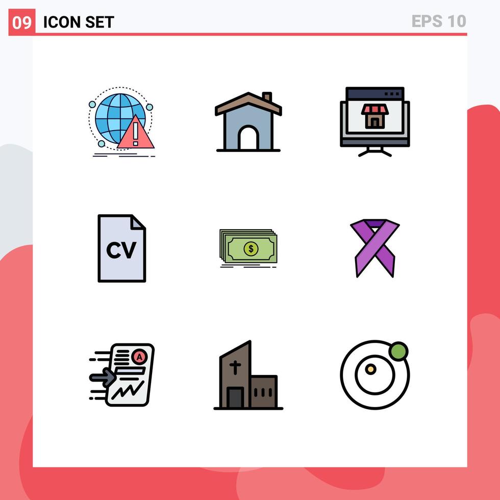 Modern Set of 9 Filledline Flat Colors and symbols such as science education house cv online Editable Vector Design Elements