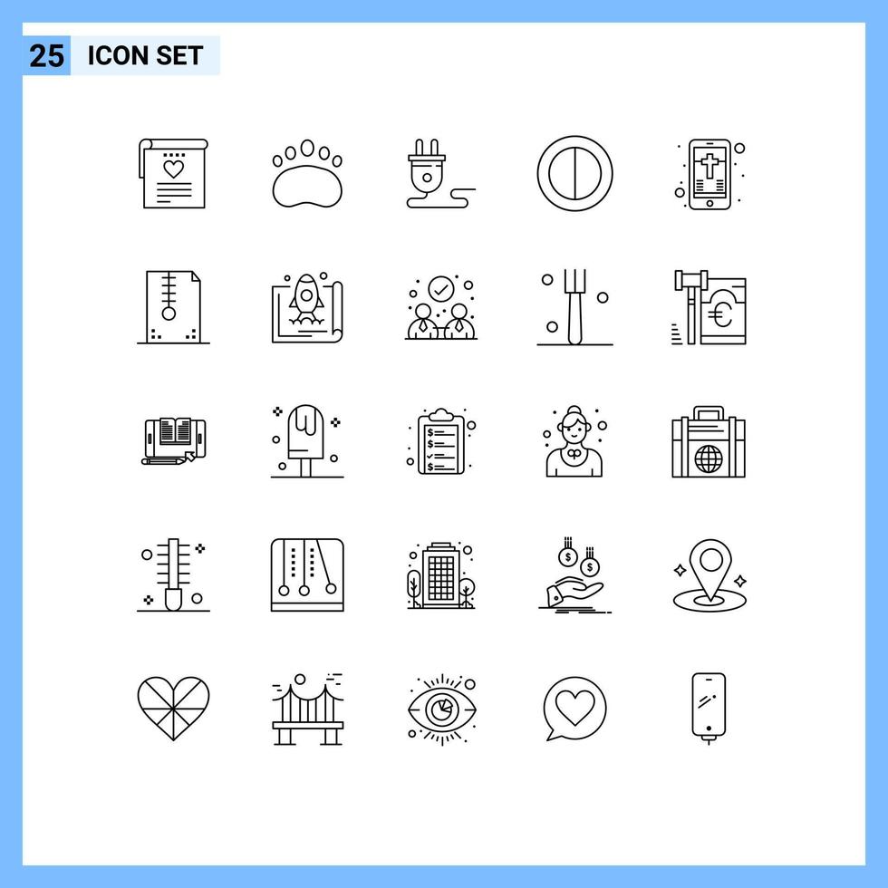 Set of 25 Modern UI Icons Symbols Signs for christian mobile zoology contrast power supply Editable Vector Design Elements