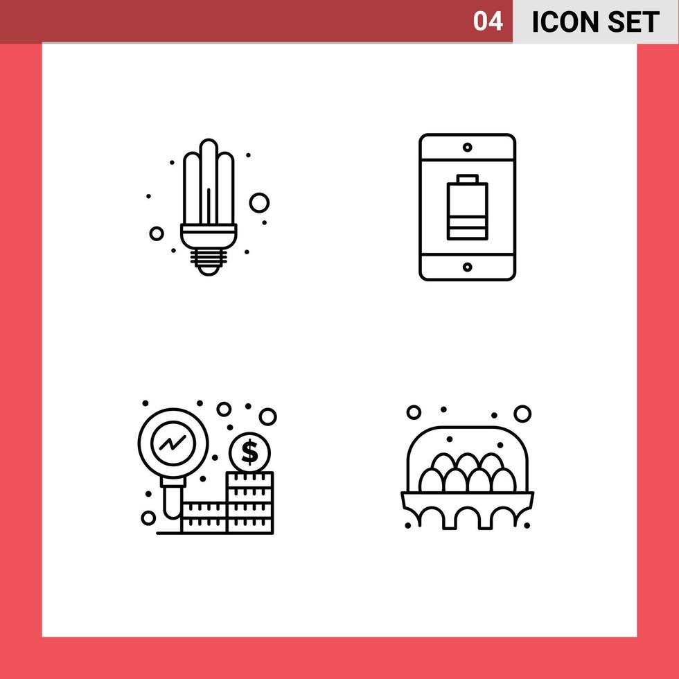 Line Pack of 4 Universal Symbols of bulb business light device money Editable Vector Design Elements
