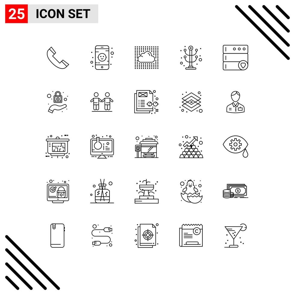 paquete de 25 signos y símbolos de líneas modernas para medios de impresión web, como elementos de diseño de vectores editables de ropa interior de datos de rack favoritos