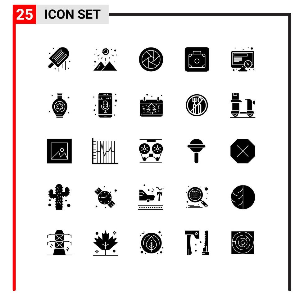 25 Solid Glyph concept for Websites Mobile and Apps work schedule camera accessories service lift Editable Vector Design Elements
