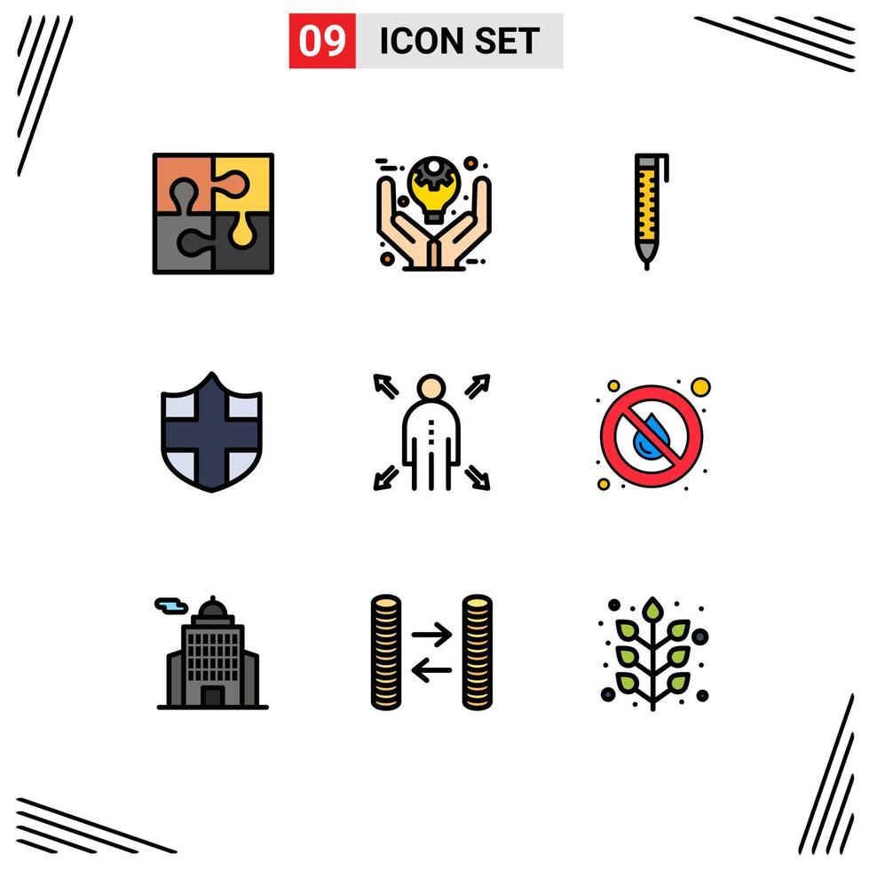 Set of 9 Vector Filledline Flat Colors on Grid for man shield product security design Editable Vector Design Elements