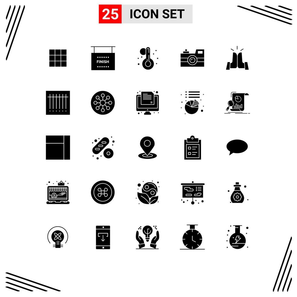 Pack of 25 Modern Solid Glyphs Signs and Symbols for Web Print Media such as five vintage camera summer retro camera camera Editable Vector Design Elements
