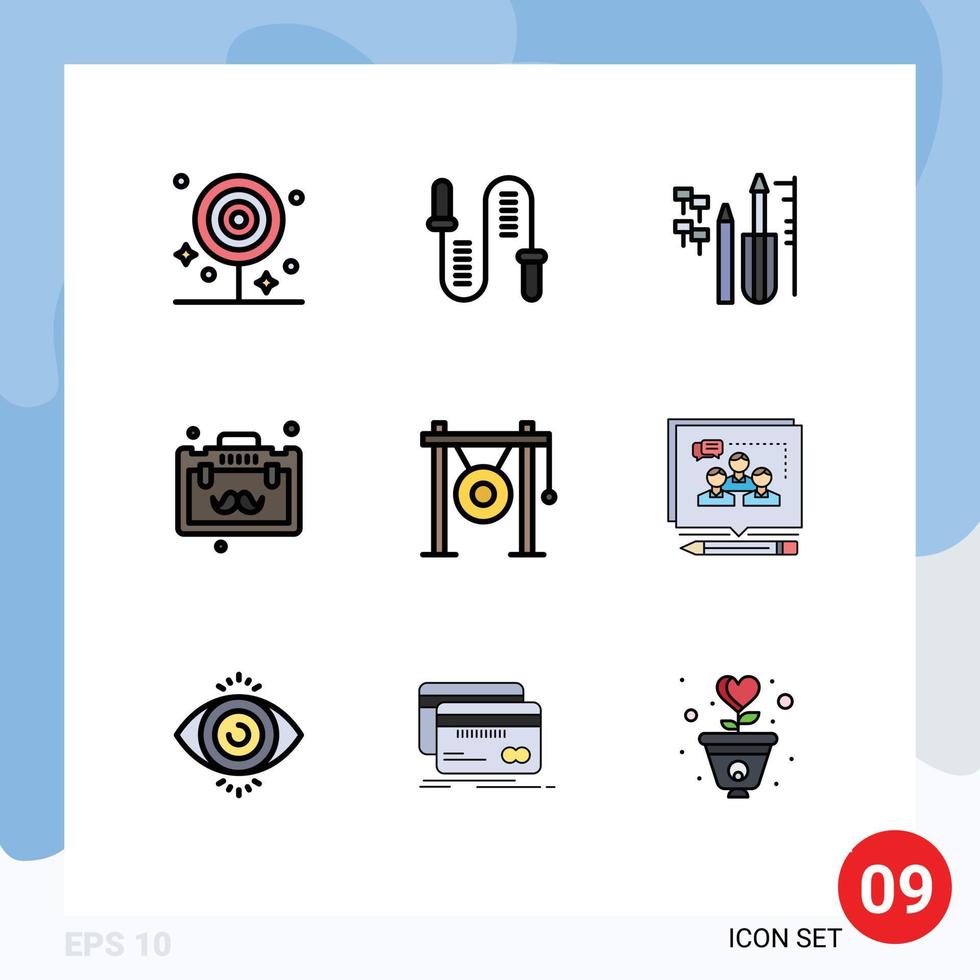 Pictogram Set of 9 Simple Filledline Flat Colors of travel business skipping briefcase engineering Editable Vector Design Elements