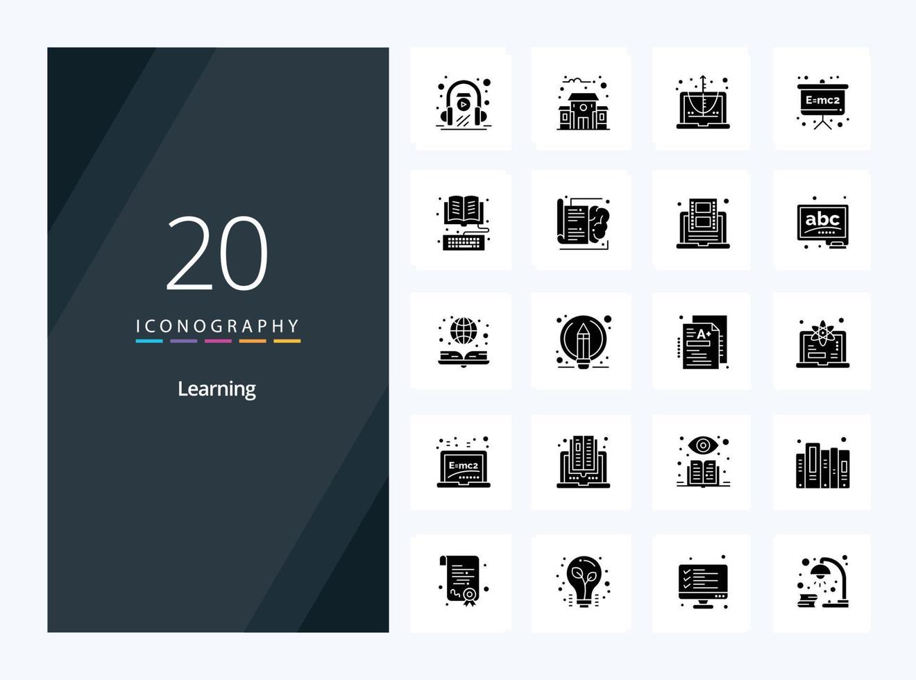 20 Learning Solid Glyph icon for presentation vector