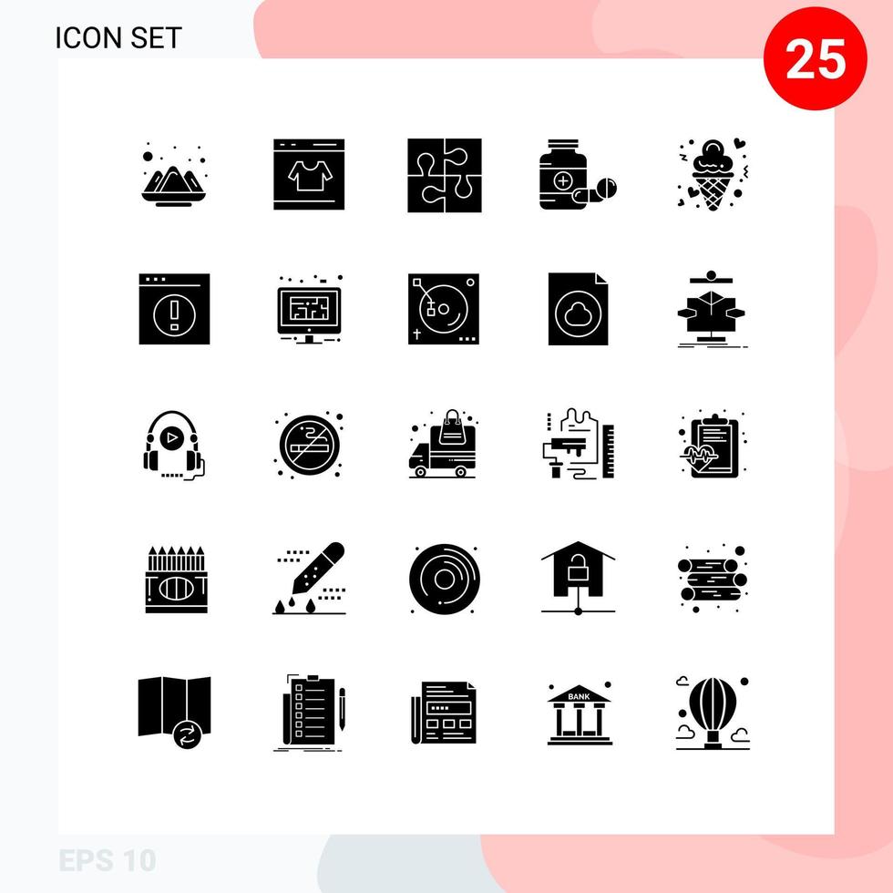 Group of 25 Solid Glyphs Signs and Symbols for drugs pill shopping medicine solution Editable Vector Design Elements