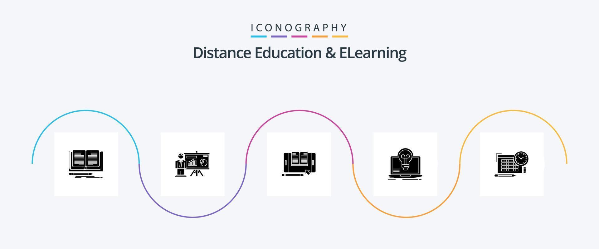 paquete de iconos de glifo 5 de educación a distancia y aprendizaje electrónico que incluye pantalla. éxito. bulbo. tableta vector