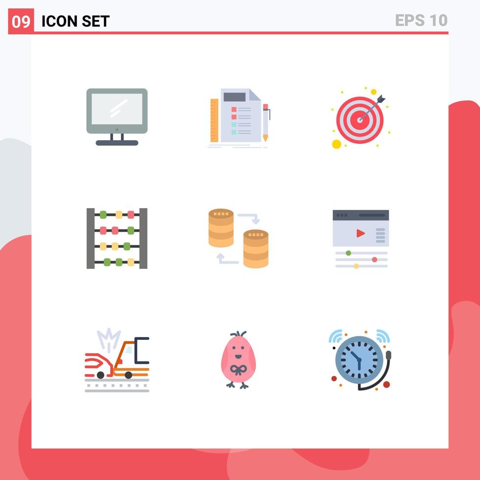 9 Universal Flat Colors Set for Web and Mobile Applications database counter planning abacus target Editable Vector Design Elements