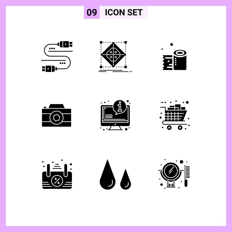 Pictogram Set of 9 Simple Solid Glyphs of system picture preparation image tissue roll Editable Vector Design Elements