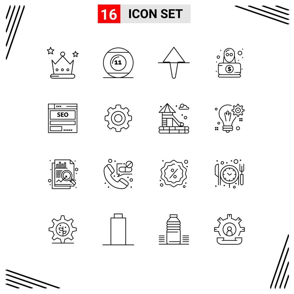 16 Universal Outline Signs Symbols of server robbery sports spy detective Editable Vector Design Elements