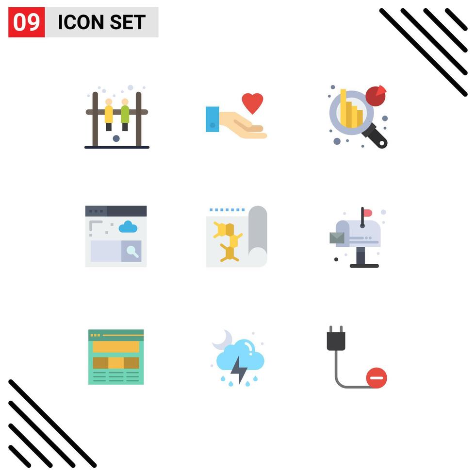 9 User Interface Flat Color Pack of modern Signs and Symbols of environment science information analysis report biology Editable Vector Design Elements