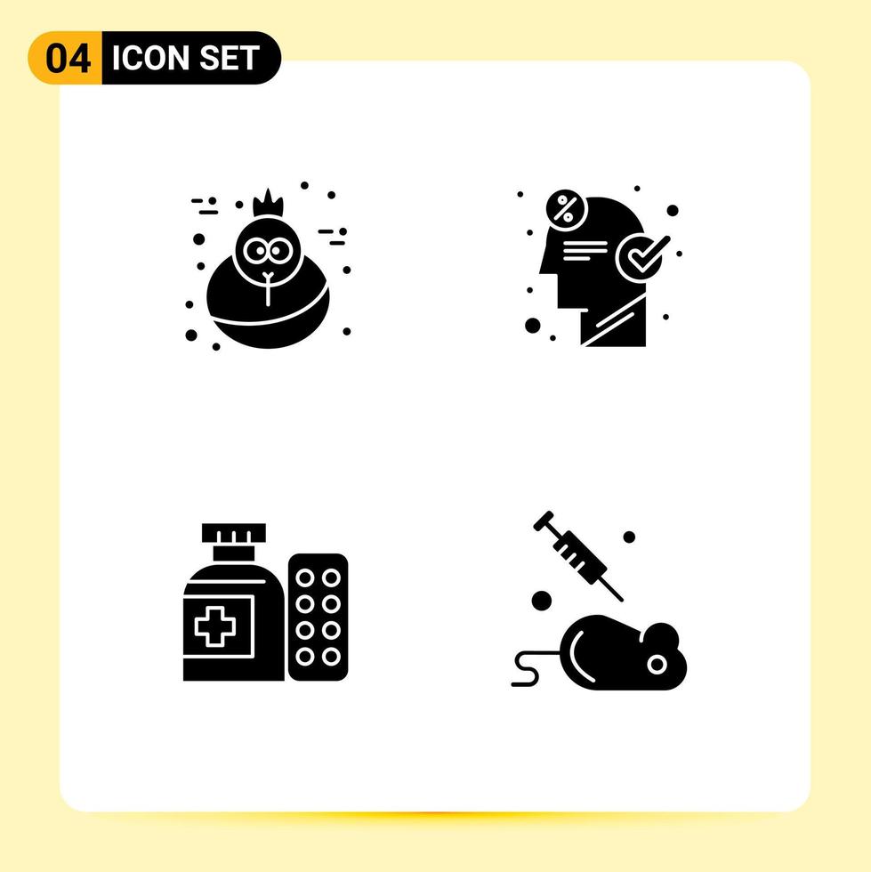 4 Thematic Vector Solid Glyphs and Editable Symbols of holiday medicine brain idea hospital Editable Vector Design Elements