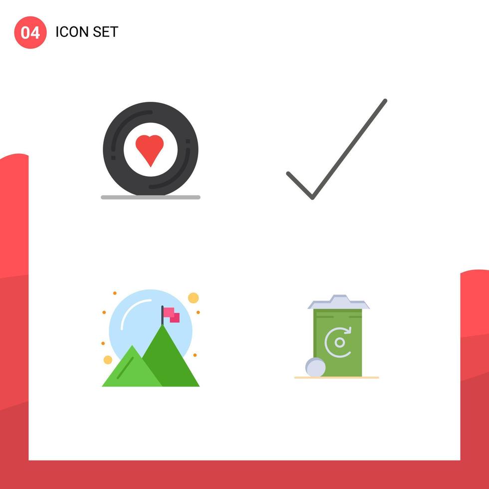 Mobile Interface Flat Icon Set of 4 Pictograms of design goal sticker tick bin Editable Vector Design Elements