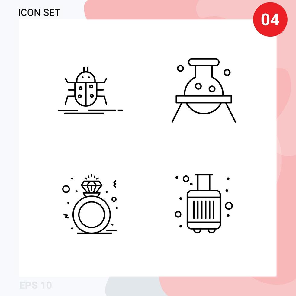 Stock Vector Icon Pack of 4 Line Signs and Symbols for bug laboratory testing biology present Editable Vector Design Elements