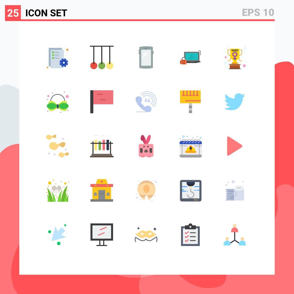 Flat Color Pack of 25 Universal Symbols of login security phone padlock iphone Editable Vector Design Elements