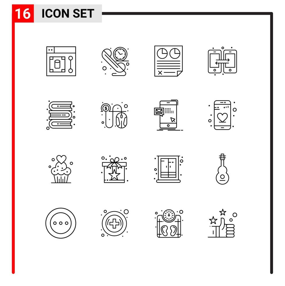 Pictogram Set of 16 Simple Outlines of books share contract data report Editable Vector Design Elements