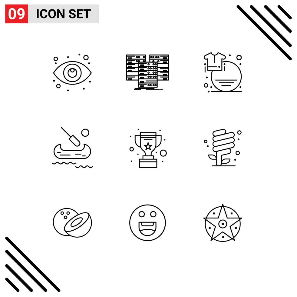 Modern Set of 9 Outlines Pictograph of cup kayak server boat sale Editable Vector Design Elements