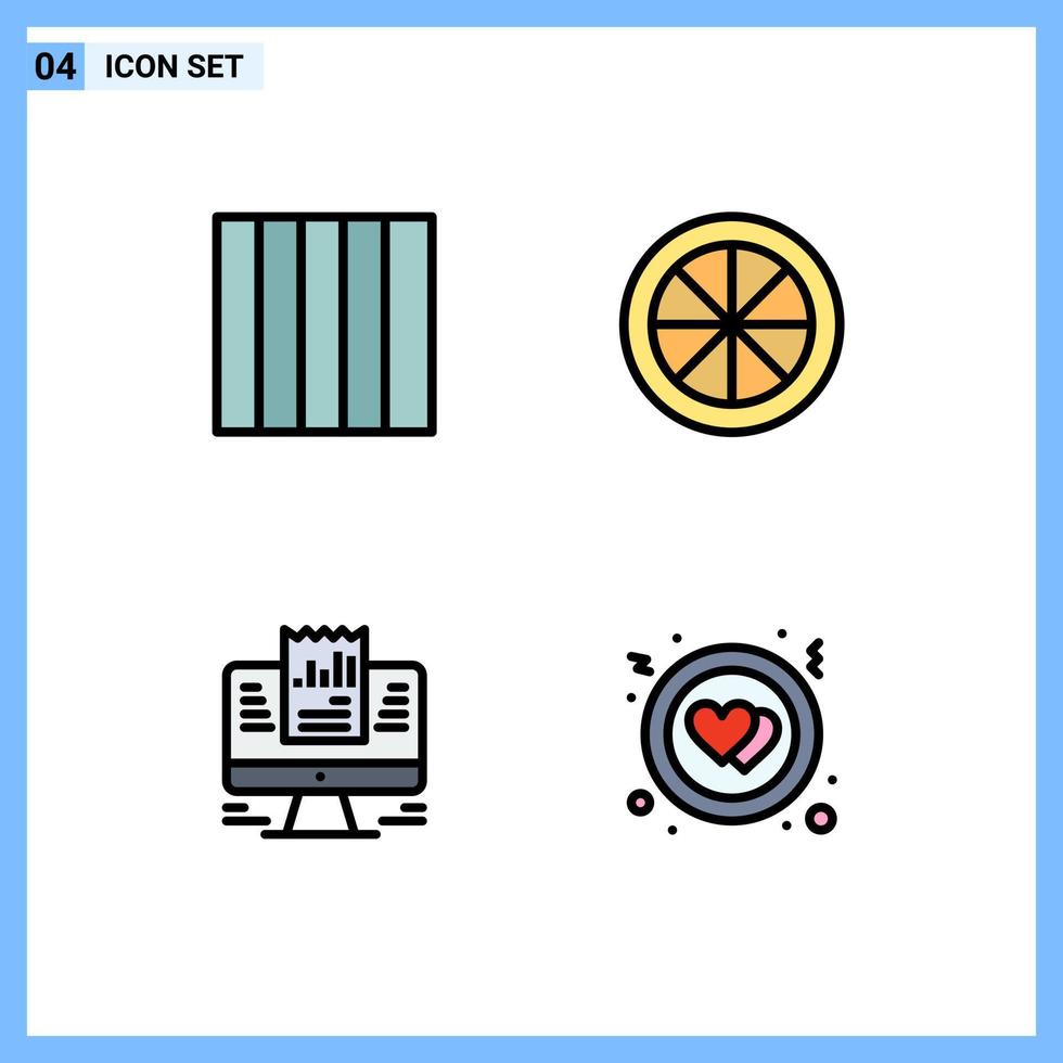 Pack of 4 Modern Filledline Flat Colors Signs and Symbols for Web Print Media such as grid computer fruit report circle Editable Vector Design Elements