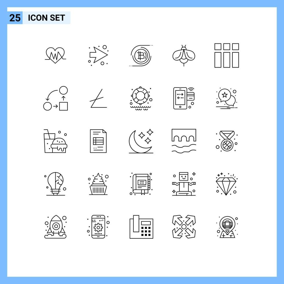 conjunto moderno de 25 líneas y símbolos como elementos de diseño de vectores editables de abeja de miel de bitcoin de error de marco