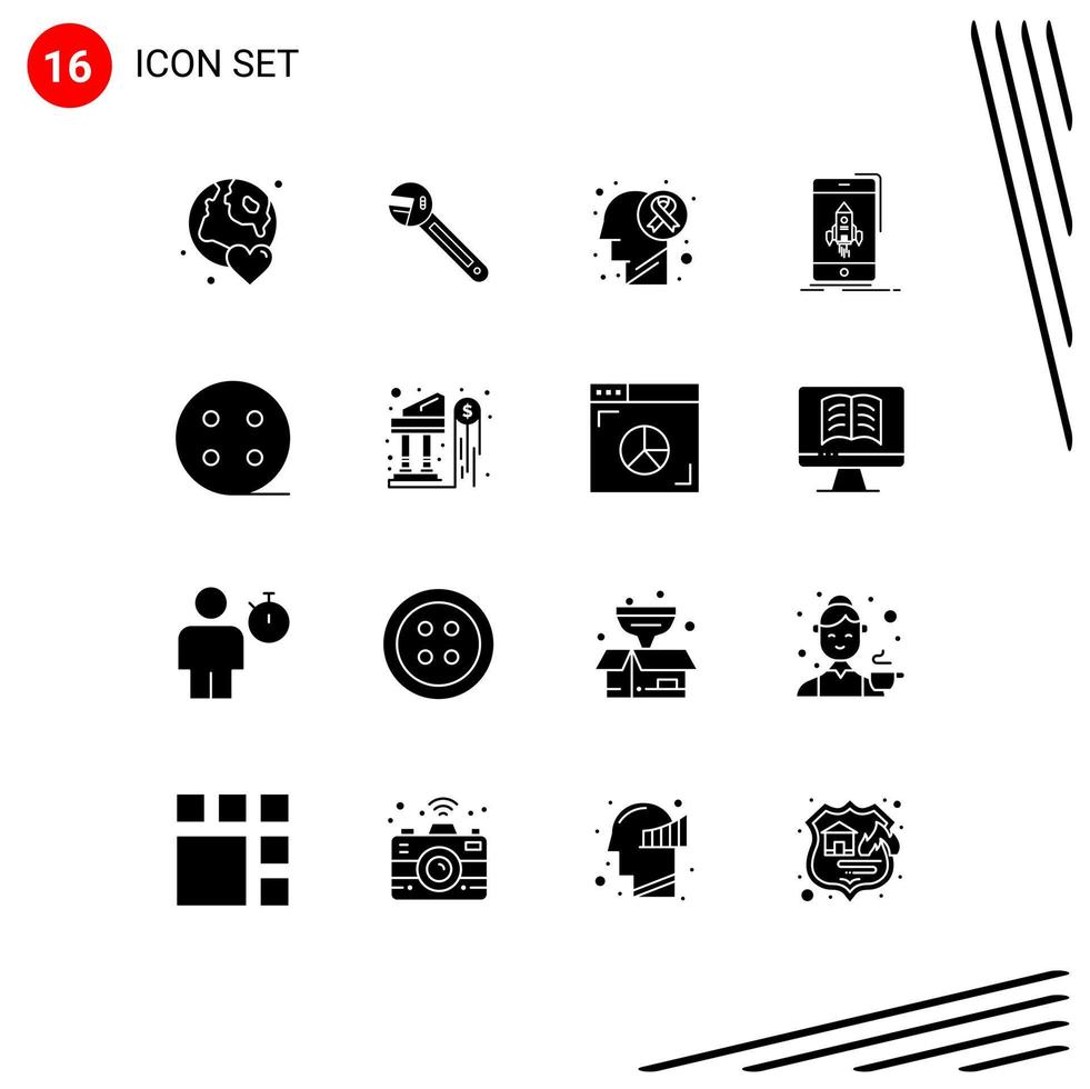 16 Universal Solid Glyphs Set for Web and Mobile Applications mobile gaming spanner game cancer Editable Vector Design Elements