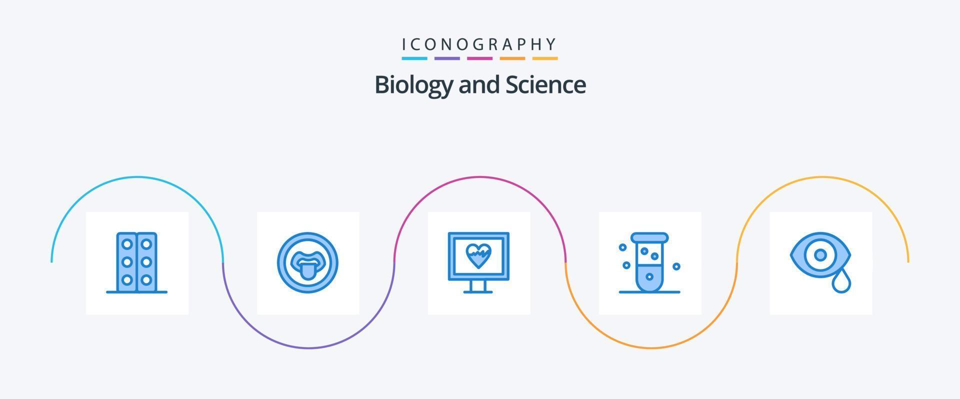 Biology Blue 5 Icon Pack Including eye. laboratory. heart. chemistry. biology vector