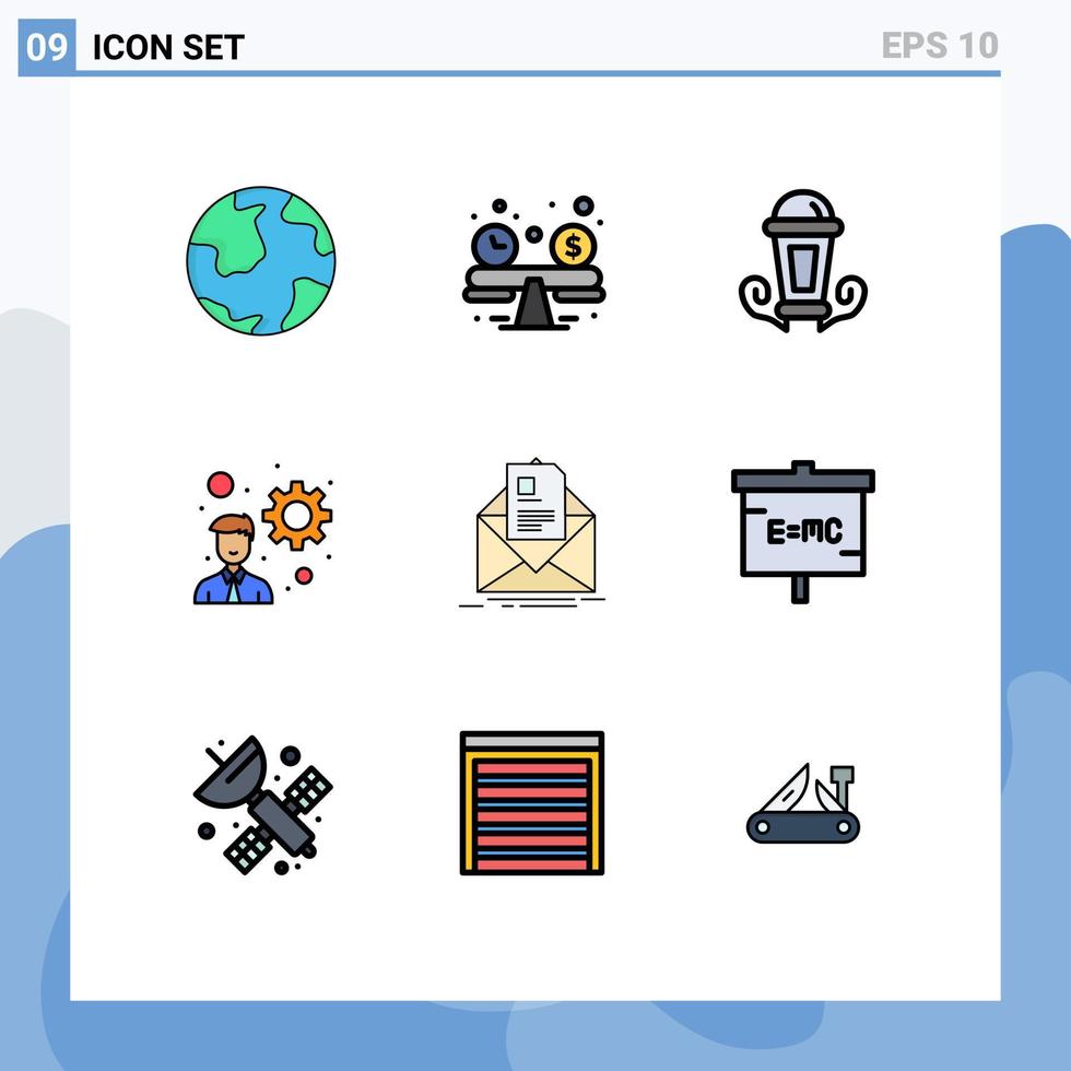 Universal Icon Symbols Group of 9 Modern Filledline Flat Colors of letter mail light startup developer Editable Vector Design Elements
