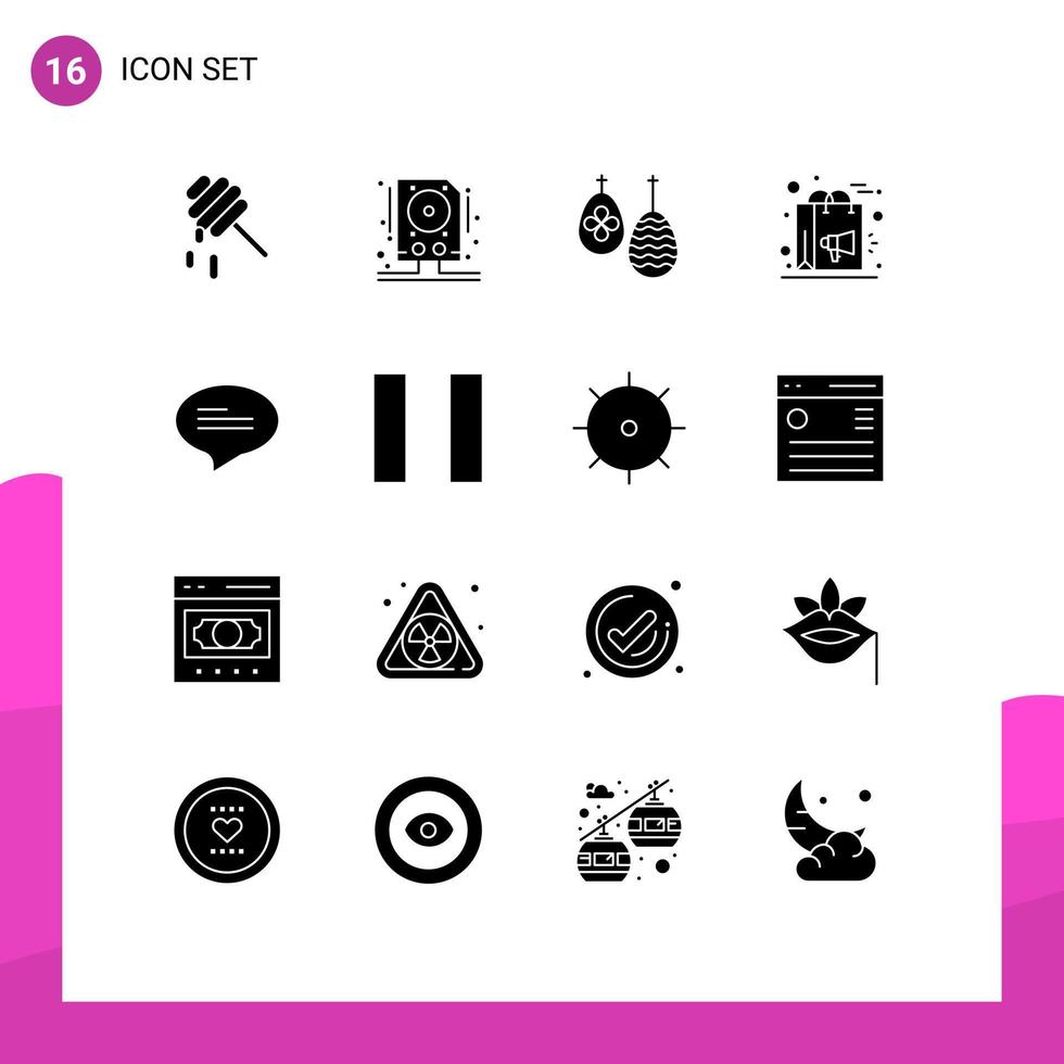 Group of 16 Modern Solid Glyphs Set for conversation campaign easter shopping digital Editable Vector Design Elements