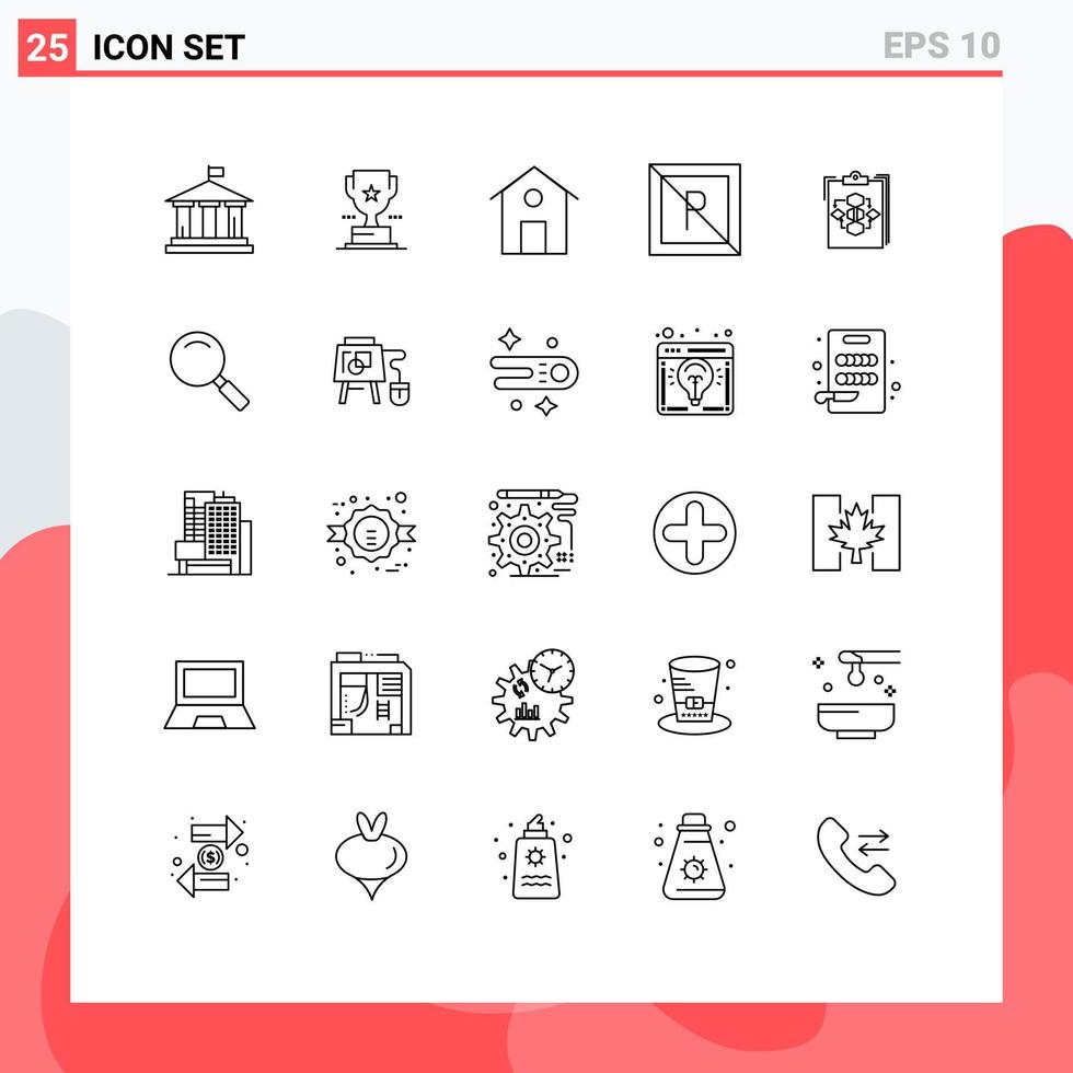 Mobile Interface Line Set of 25 Pictograms of diagram clipboard home not park Editable Vector Design Elements