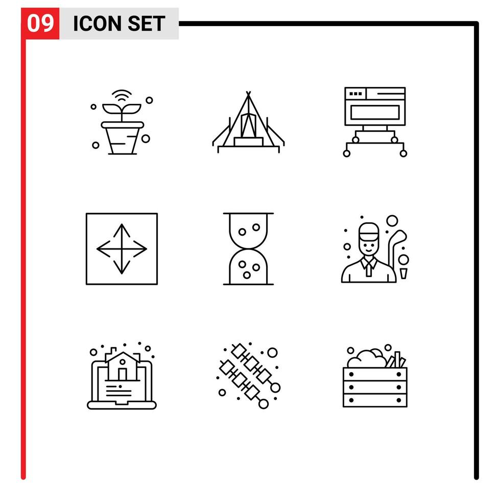 Group of 9 Outlines Signs and Symbols for browser app campsite angular data Editable Vector Design Elements