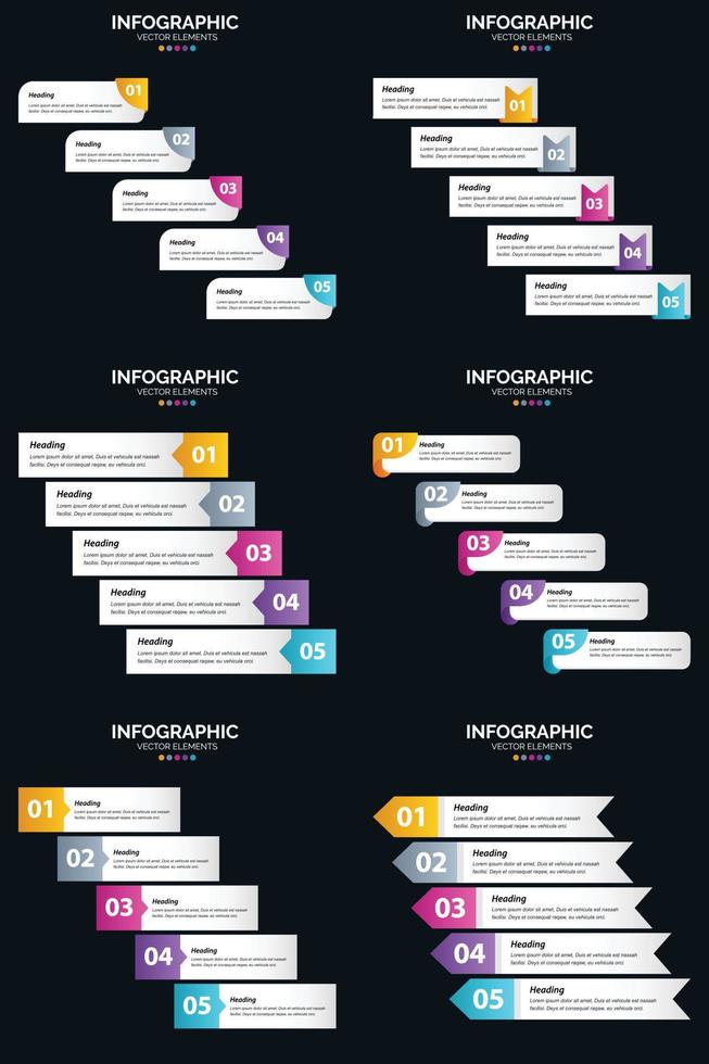 Vector 6 Infographics Pack Presentation slide template 5 Steps cycle diagrams and timelines