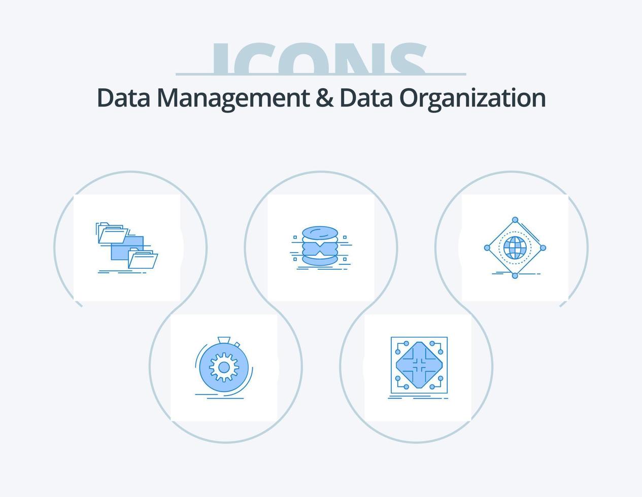 Data Management And Data Organization Blue Icon Pack 5 Icon Design. architecture. database. matrix. copy. management vector