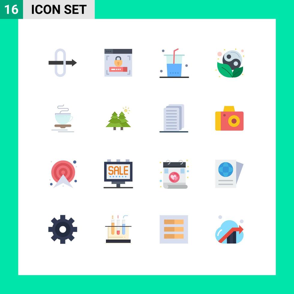 grupo de 16 signos y símbolos de colores planos para el paquete editable de hojas de taza de compras calientes de abeto de elementos creativos de diseño de vectores