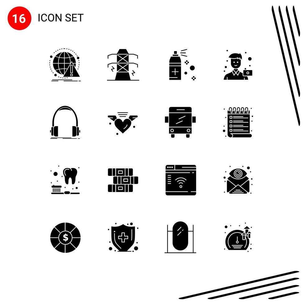 Set of 16 Modern UI Icons Symbols Signs for audio photo tower man camera Editable Vector Design Elements