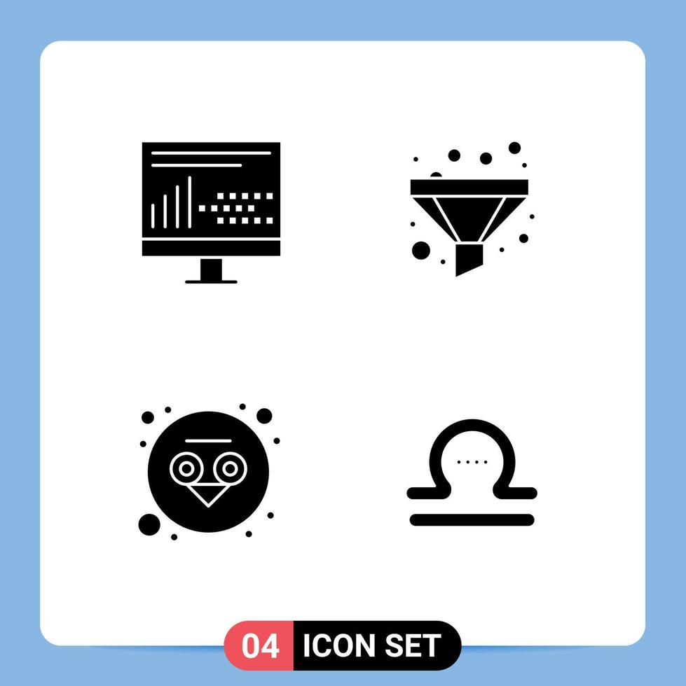 paquete de 4 signos y símbolos de glifos sólidos modernos para medios de impresión web, como codificación de búhos, programación de embudos, astrología, elementos de diseño de vectores editables