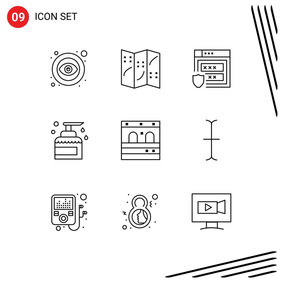 Set of 9 Vector Outlines on Grid for garage spray protection product house Editable Vector Design Elements
