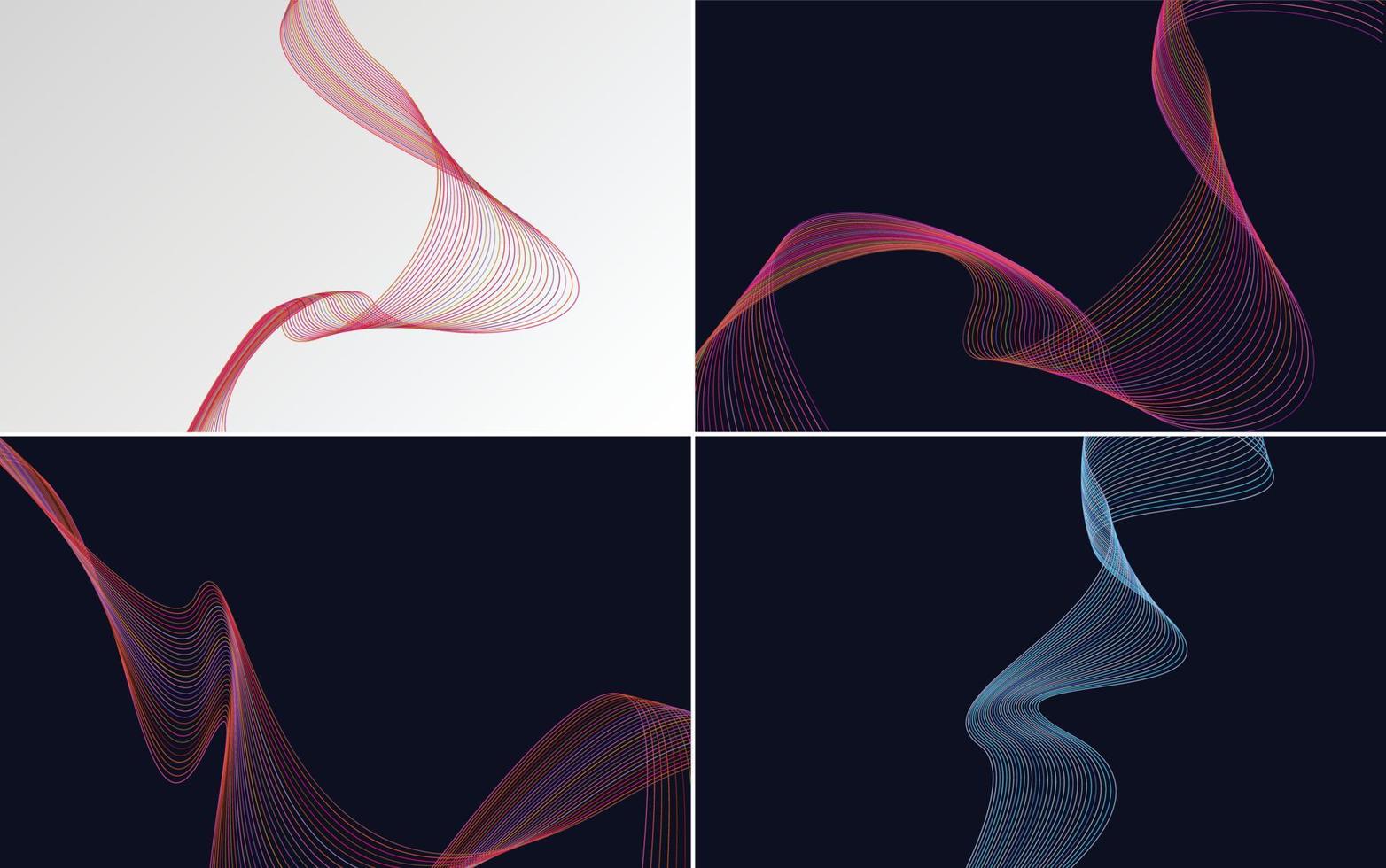 Set of 4 geometric wave pattern background Abstract waving line vector