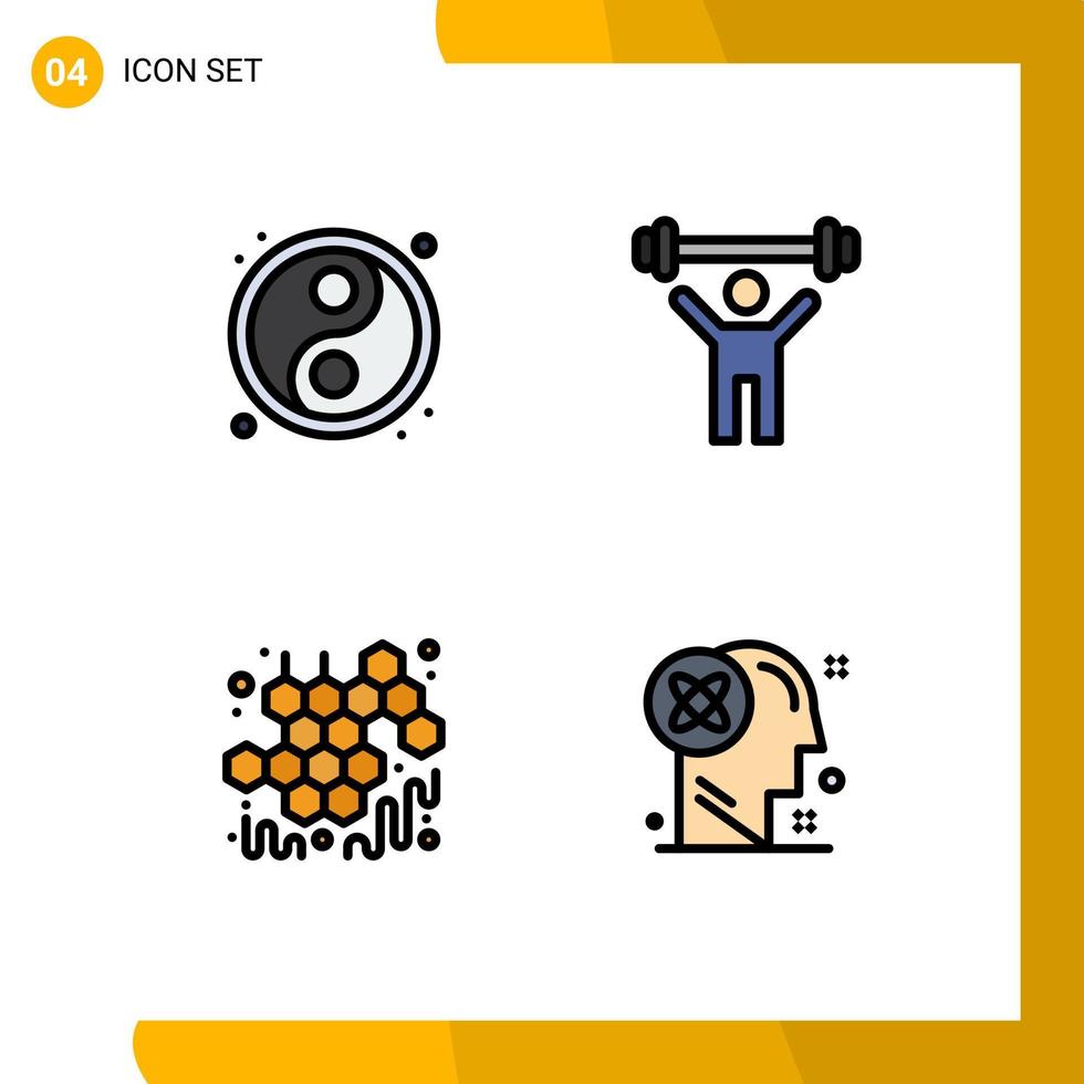 Mobile Interface Filledline Flat Color Set of 4 Pictograms of yin yang sweet fitness weight user Editable Vector Design Elements