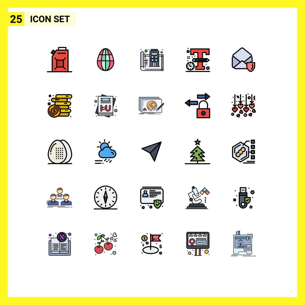 Set of 25 Vector Filled line Flat Colors on Grid for open gdpr floor design logo Editable Vector Design Elements