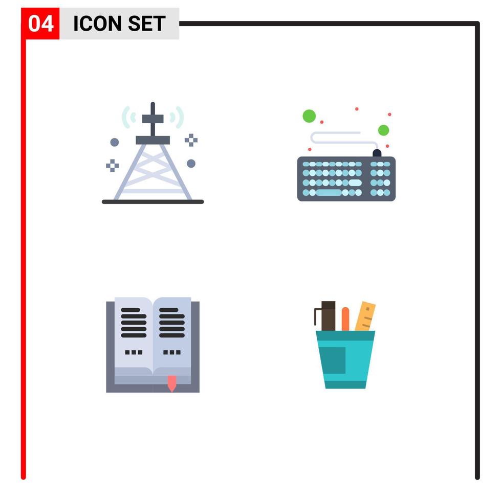 4 paquete de iconos planos de interfaz de usuario de signos y símbolos modernos de dispositivo de tecnología de libro de comunicaciones elementos de diseño vectorial editables abiertos vector
