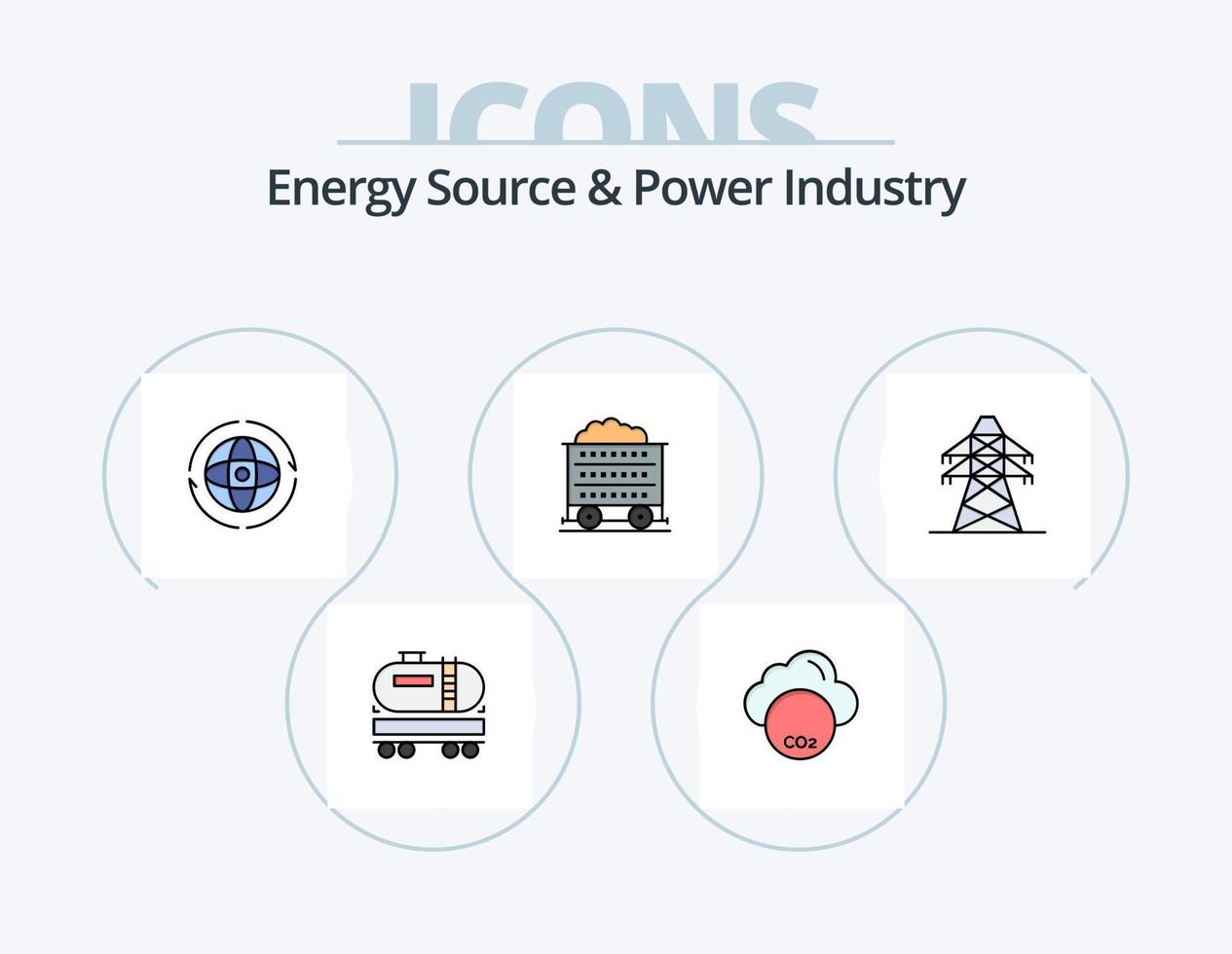 Energy Source And Power Industry Line Filled Icon Pack 5 Icon Design. gasoline. transmission. globe. energy. connect vector