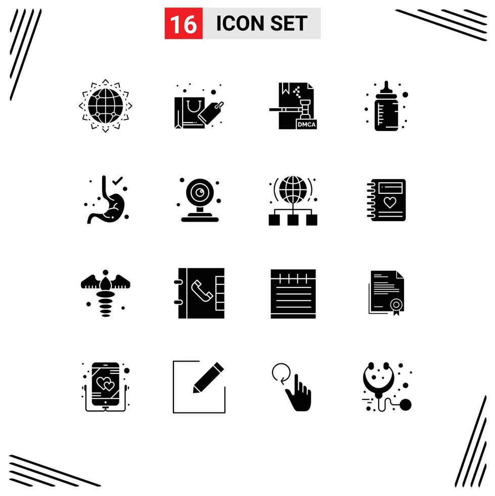 Set of 16 Modern UI Icons Symbols Signs for drink feeder sale baby dmca Editable Vector Design Elements