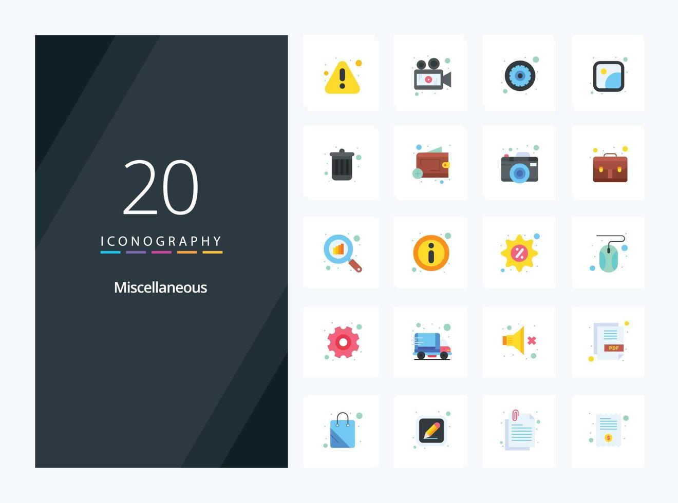 20 icono de color plano misceláneo para presentación vector