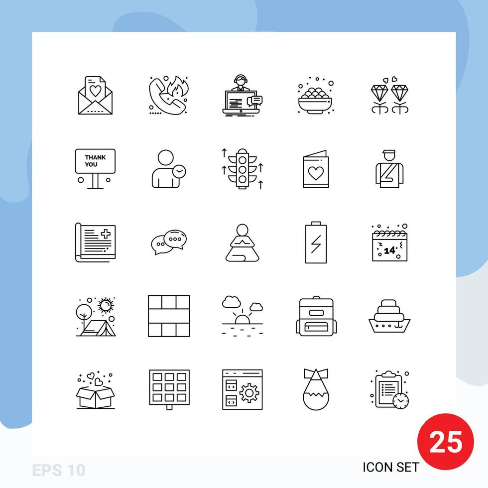 Set of 25 Modern UI Icons Symbols Signs for diamond sugar support grocery help Editable Vector Design Elements