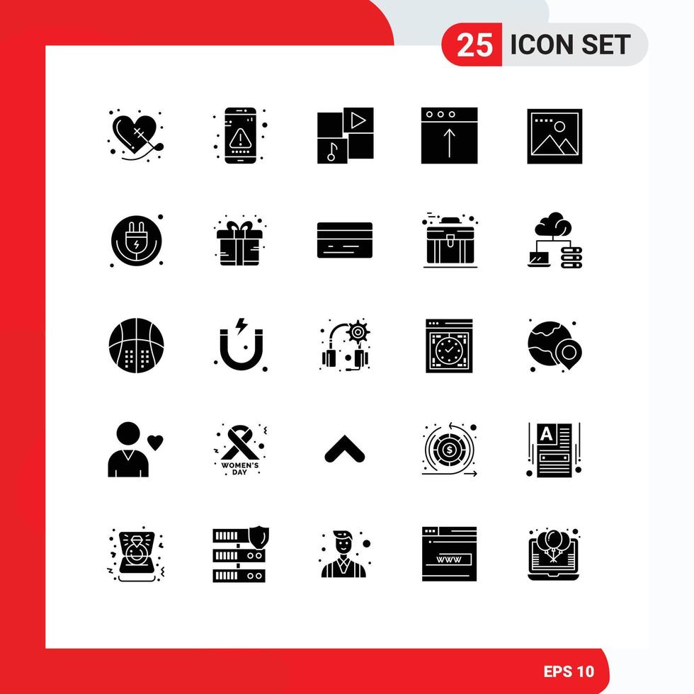 Universal Icon Symbols Group of 25 Modern Solid Glyphs of image mac message import music Editable Vector Design Elements