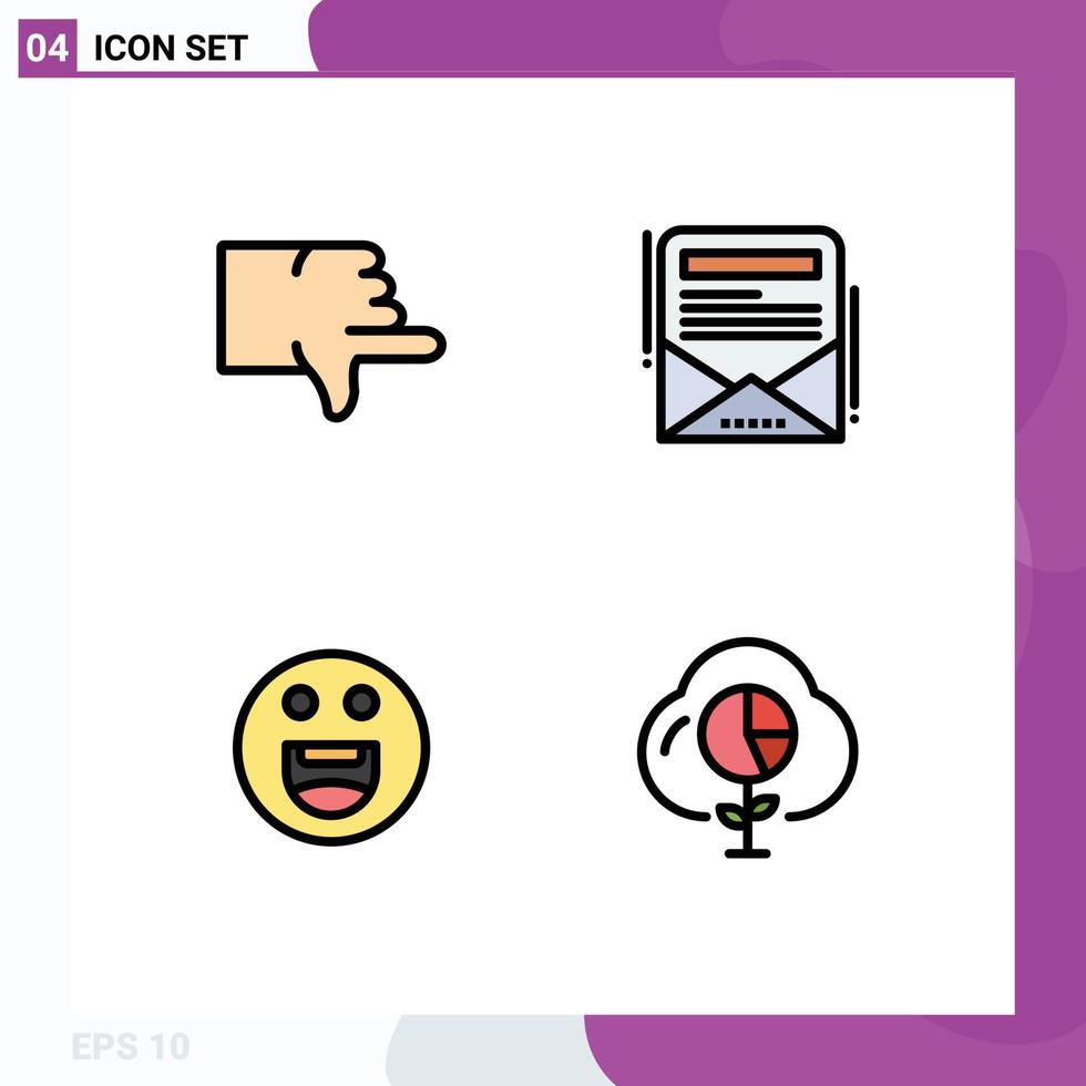 Universal Icon Symbols Group of 4 Modern Filledline Flat Colors of dislike motivation vote newsletter data Editable Vector Design Elements
