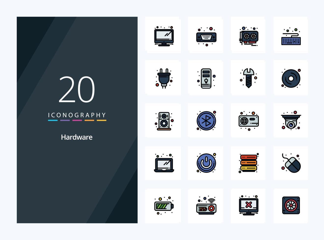 20 icono lleno de línea de hardware para presentación vector