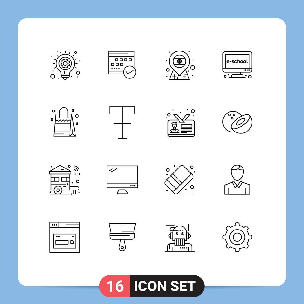 Modern Set of 16 Outlines and symbols such as electronic e event india country Editable Vector Design Elements