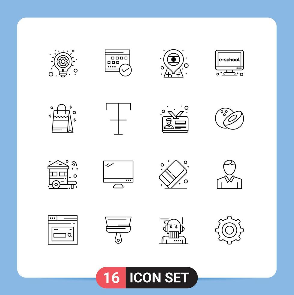 conjunto moderno de 16 esquemas y símbolos, como elementos de diseño de vectores editables del país de la india de eventos electrónicos